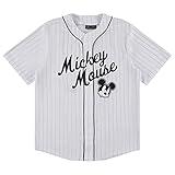 Disney Mickey Mouse Men's Baseball Jersey - Mens Classic Mickey Mouse Mesh Button Down Baseball Jersey Mickey Mouse Fashion Shirt (White, Large)