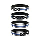Great 1 Thin Blue Line American Flag Silicone Stretchable Bracelet 4-Pack - Police Law Enforcement