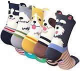 Chalier Womens Cute Dog Patterned Animal Socks Funny Casual Cotton Novelty Crew Socks, Color/Style 1, One Size