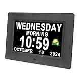 SSINI Digital Calendar Dementia Alarm Clock with Day and Date for Elderly - 15 Alarms 5 Colors Display Large Display Alzheimers Clock Large Digital Clock for Seniors (7in Black)