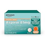 Amazon Basic Care Low Dose Chewable Aspirin 81 mg Tablets, Pain Reliever, Orange Flavor, 36 Count