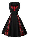 KILLREAL Women's 1950s Style Retro Vintage Rockabilly Dress with Plaid Patchwork Black XXXXX-Large