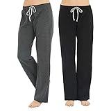 U2SKIIN 2 Pack Pajama Pants for Women Soft, Comfortable Womens Lounge Pajama Pants Lightweight Sleep Pj Bottoms for Women(Black/Dark Grey Mel., M)