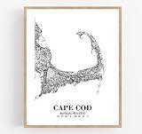 Eleville 8X10 Unframed Cape Cod Massachusetts City View Abstract Road Modern Map Art Print Poster Wall Office Home Decor Minimalist Line Art Hometown Housewarming wgn283