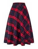 IDEALSANXUN Christmas Skirt for Women Christmas Outfits 2023 Fall Winter Clothes Tweed Tartan Flannel Red Plaid Dress Long Skirt, Long Red, L