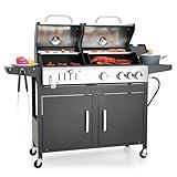 Captiva Designs Propane Gas Grill and Charcoal Grill Combo with Side Burner & Porcelain-Enameled Cast Iron Grate, Dual Fuel BBQ Grill for Outdoor Kitchen & Backyard Barbecue, 690 SQIN Cooking Area