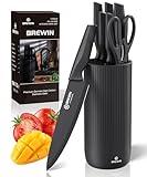Knife Set, Brewin Kitchen Knife Set, Knives Set for Kitchen, Universal Knife Block, Utility Knife Block Set, Kitchen Essentials, New Home Essentials, Apartment Essentials, Dishwasher Safe