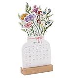 Bloomy Flowers Desk Calendar 2025 Small Desk Calendar Mini Creative Removable Vase Shaped Monthly Calendar Planner for Home Office School