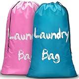 2Pcs XL Travel Laundry Bag for Dirty Clothes, Extra Large Heavy Duty Organizer with Drawstring, Cruise Ship Camping Travel Road Trip Vacation Essentials Must Haves 2024 for Kids Girl (Rose + Sky Blue)