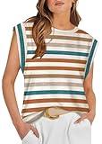 WIHOLL Short Sleeve Shirts for Women Clothing Dressy Casual Spring Summer Outfits Crew Neck Tops Cute Outfits 2025 Teacher Spring Break Essentials Orange Stripes L