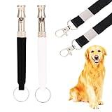 Dog Whistle 2 Pack with Adjustable Frequency, Ultrasonic Silent Dog Whistle to Stop Barking Neighbors Dog, Recall Train Dogs with Long-Range, with Lanyard (Black and White)