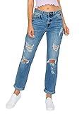 WAX JEAN Women's Boyfriend Jeans with Destructed Blown Knee and Rolled Cuff, Medium, 1