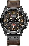 FANMIS Mens Leather Strap Watches Classic Sandwich Dial Casual Dress Stainless Steel Waterproof Chronograph Date Analog Quartz Watch (Black Coffee)