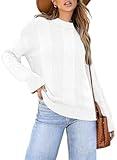 EVALESS Fall Winter Sweaters for Women Crew Neck Cotton Cable Knit Pullover Fall Outfits for Women 2024 White XL