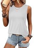 ATHMILE Tank Top for Women Summer Sleeveless Tops Casual Crewneck Side Split Tank Top Beach Vacation Outfits 2025 White