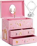 efubaby Musical Jewelry Box for Girls 8.07 x 5.12 x 6.14 with 3 Pullout Drawers Spinning Ballerina & Unicorn Jewelry Set, Music Boxes for Birthday Valentine Christmas Gift Waltz of Flowers Tune
