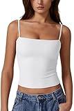 QINSEN Basic Tank Tops for Women Spaghetti Strap Double Lined Slim Fitted Camisole Going Out Tops White S