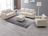 ijuicy 6 Seat Sectional Sofa Set w/Ottoman,3 Seat Couch & Loveseat Sofa & Armchair with Side Pockets & Movable Storage Ottoman,3PCS Modern Couch Set Living Room Furniture Set(3+2+1Seat/Beige)
