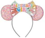 Seamoy Sequin Minnie Ears Headband,Minnie Themed Birthday Decorations, Birthday Girl Shirt Accessories, Birthday Mouse Ears Headband(Rain-bow Birthday)