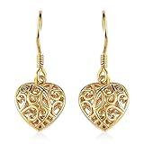 Shop LC Filigree Heart Dangle Earrings - 14K Yellow Gold Plated 925 Sterling Silver Open Heart Drop Earrings - Openwork Dangling Earring Jewelry Birthday Gifts for Women