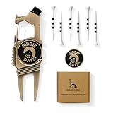 Birdie Days | Golf Ball Marker and Divot Tool Set | Antique Brass Finish | 2 Ball Markers and 1 Divot Tool | 6 Plastic Tees