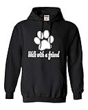 Go All Out Large Black Mens Walk With A Friend Dog Lovers Pet Lovers Sweatshirt Hoodie