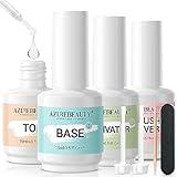 AZUREBEAUTY Dip Powder Liquid Set 15ml/0.5oz, 8 Pcs Dipping Powder Base Activator and Top Coat Brush Saver Nail File Necessary Tools for Dip Powder Nail Kit No Nail Lamp Needed