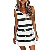 Sales Today Clearance Prime only Slimming Dresses for Curvy Women Causal Summer 2024 Sleeveless Tank Dress Sexy v Neck Striped Mini Dress with Pockets Dresses for Women 2024 Party Black 2X