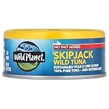 Wild Planet Skipjack Wild Tuna, No Salt Added, Tinned Fish, Canned Tuna, Sustainably Caught, Non-GMO, Kosher, Gluten Free, Keto and Paleo, 3rd Party Mercury Tested, 5 Ounce Single Unit/Can