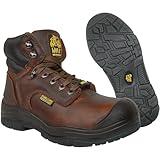 Wolf Work Boot | 100% Genuine Upper Leather | Oil, Heat, Chemical, Impact | Electrical Hazards | Non-Slip Rubber Sole | Brown Tumbled Full Grain Plain Toe | Padded Collar | Construction | Industrial