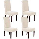 H.VERSAILTEX Stretch Dining Chair Covers Set of 4 Chair Covers for Dining Room Parsons Chair Slipcover Chair Protectors Covers Dining, Feature Textured Checked Jacquard Fabric, Natural