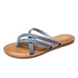 Luffymomo Women's Elastic Strap Flat Sandals Casual Summer Open Toe Sandal(9 M US Denim)