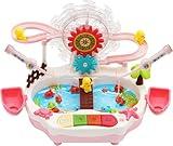 Climbing Stairs Toy, 3-in-1 Multifunctional Fishing Game with Slide, Fishes, 2 Fishing Rods,3 Ducks, Roller Coaster Playset with Lights & Music,Electric Duck Ferris Wheel Track Slide Set for Kids