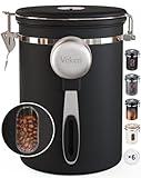 Veken Coffee Canister with Window,Airtight Stainless Steel Container,Home Kitchen Food Storage Organizers for Grounds,Beans,Espresso,Rice,Tea,Sugar,Flour, Cereal,Scoop,Bar Accessories,Gifts,22OZ,Black