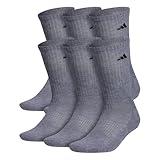 adidas Men's Athletic Cushioned Crew Socks with Arch Compression for a Secure fit (6-Pair), Heather Grey/Black, Large