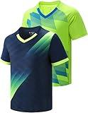 2 Pack Boys' Soccer Jerseys, Dry Fit Athletic Short Sleeve T-Shirts for Youth Kids, Performance Tops Activewear (Set 1, Large) Navy/Lime