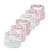 MUKIN Baby Muslin Bibs and Burp Cloths, 6 Pack, Soft Absorbent Cotton, Adjustable (Gradient Pink)