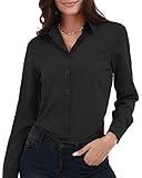 Gemolly Women's Basic Button Down Shirts Long Sleeve Plus Size Simple Cotton Stretch Formal Casual Shirt Blouse Black S