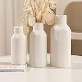 HEGELDA Vase, White Ceramic Vase Set of 3 - Minimalist Modern Home Decor for Desk, Shelf, and Table - Aesthetic Flower Vases for Entryway, Mantle, and Bookshelf (8" H, 6.8" H, 5.7" H)