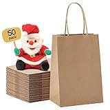 METRONIC Paper Gift Bags 5.25x3.75x8 50Pcs, Christmas Gift Wrap Bags with Handles, Brown Kraft Paper Bags for Small Business, Heavy Duty Bulk Paper Bags for Birthday Party Favors, Shopping, Retail,