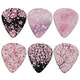 Jeiento Pink Cherry Blossom Guitar Picks for Electric Guitar Thickness Celluloid Guitar Pock 6 pack Classical Triangle 0.96mm Guitar Accessories for Women Musician Beginner