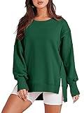 ANRABESS Women's Oversized Sweatshirt Crew Neck Long Sleeve Casual Slit Pullover Top Fall 2024 Teen Girl Preppy Clothes Deep Green M