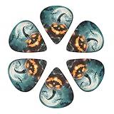 Halloween Pumpkin 1 Printed Guitar Picks 6 PCS, 0.71mm Guitar Plectrums with Guitar Pick Holder for Men Women Guitar Players