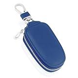 SSNNUU Stylish PU Leather Car Key Fob Protector with Zipper & Keychain,Universal Car Key Case Car Key Holder for Car SUV Truck (Blue)