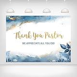 Printspree Thank You Pastor Backdrop - 7x5ft Pastor Appreciation Day Decorations Watercolor Blue Gold Appreciation Banner for Church Events Celebrations Photography Background Photo Booth Props