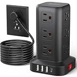 AnnTane Surge Protector Power Strip 10 FT Cord, Power Strip Tower with 4 USB Ports (1USB C), Extension Cord with 12 AC Multiple Outlets, Home Office Supplies Desk Accessories, Dorm Room Essentials