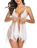 Avidlove Wedding Lingerie for Women Lace Babydoll Strap Chemise Sleepwear Honeymoon Nightwear White