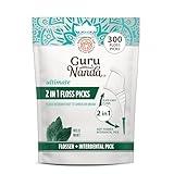 GuruNanda 2 in 1 Dental Floss Picks - Non-Slip Grip Handle, Slide Easy, No Break or Shred Flosser - Complete Oral Care with Interdental Pick for Healthy Teeth & Gums - Mint Flavor, 300 Count (1 Pack)