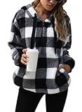 Nirovien Womens Sherpa Pullover Tie Dye Fuzzy Hoodie Double Fleece Sweatshirts Fluffy Oversized Plaid Outerwear(Black Plaid,3XL)