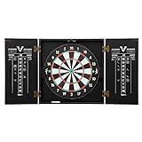 Viper Hideaway Dartboard Cabinet Set with Steel-Tip Dart Board, Reversible Board with Baseball Game Option, Two Sets of Darts, Chalk Scoreboards, and Matte Black Finish